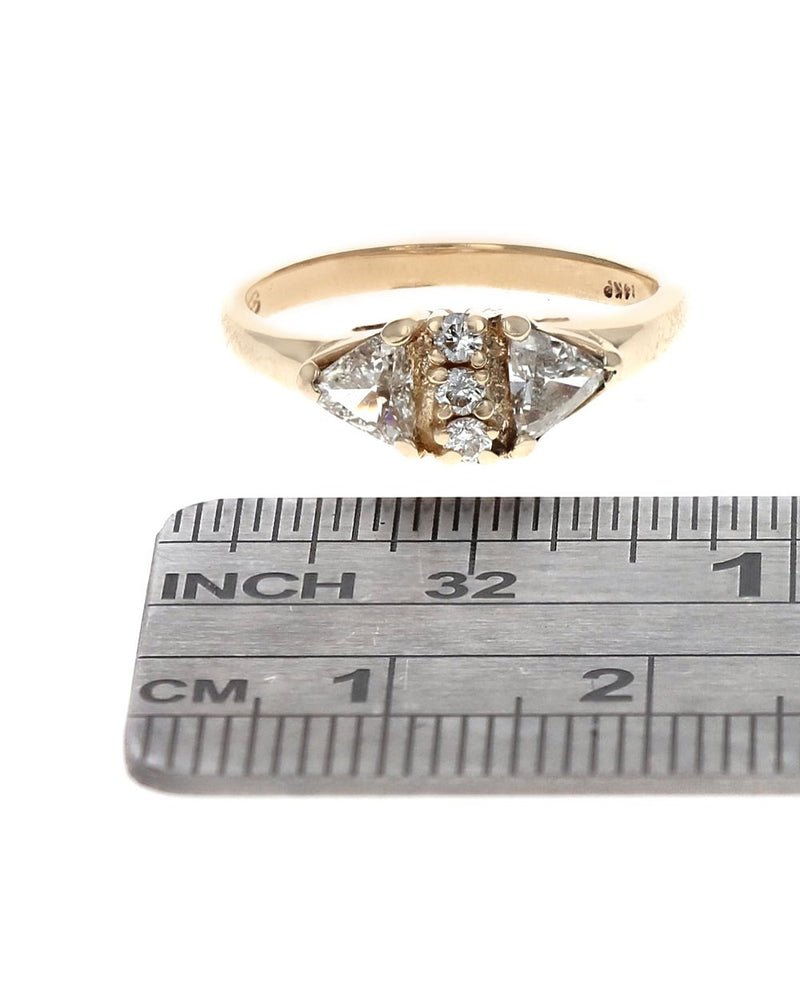 2 Stone Trilliant Diamond and Round Diamond Accent Ring in Yellow Gold