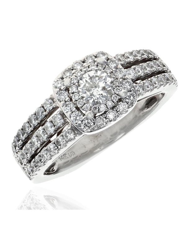 3 Row Double Halo Diamond Ring in White Gold