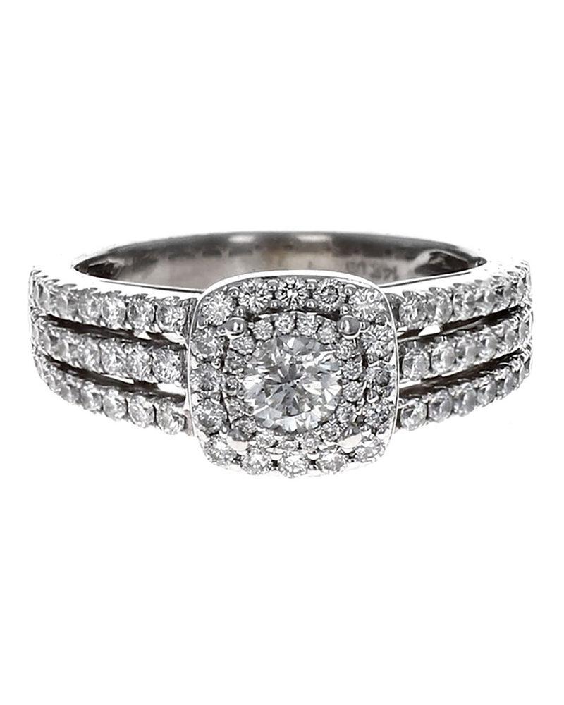 3 Row Double Halo Diamond Ring in White Gold