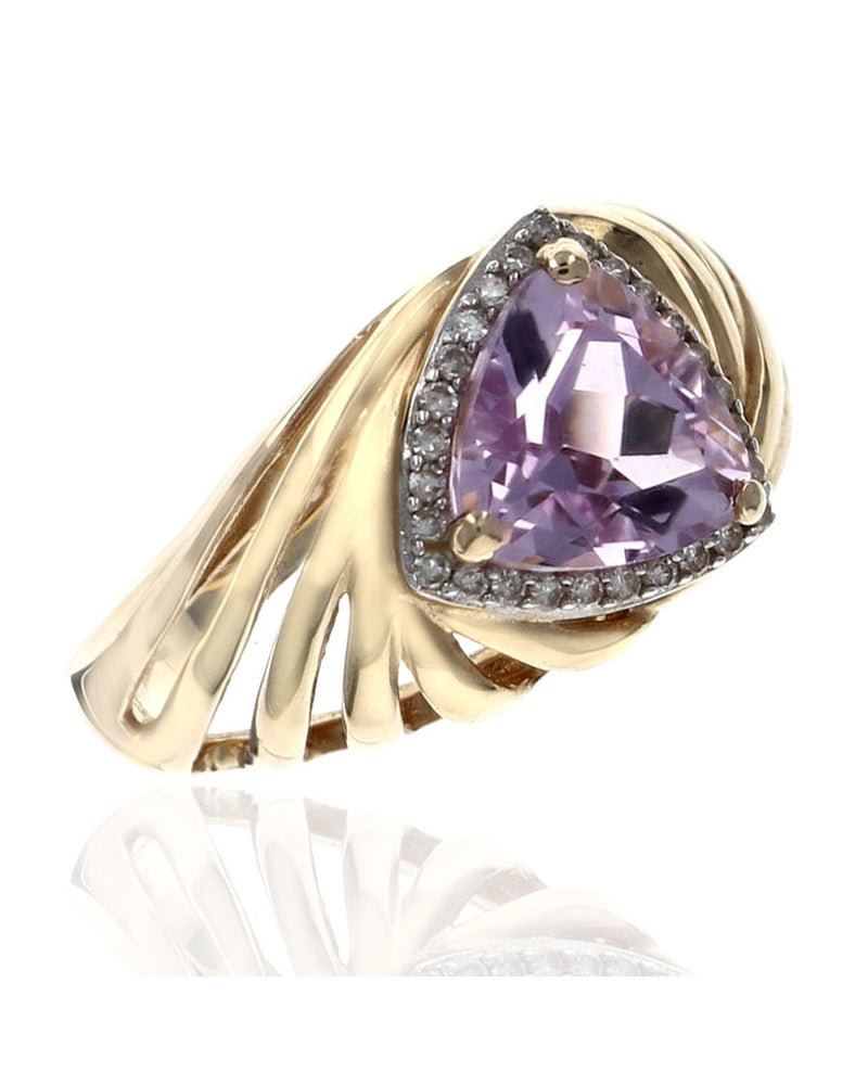 Trilliant Kunzite and Diamond Halo Ring