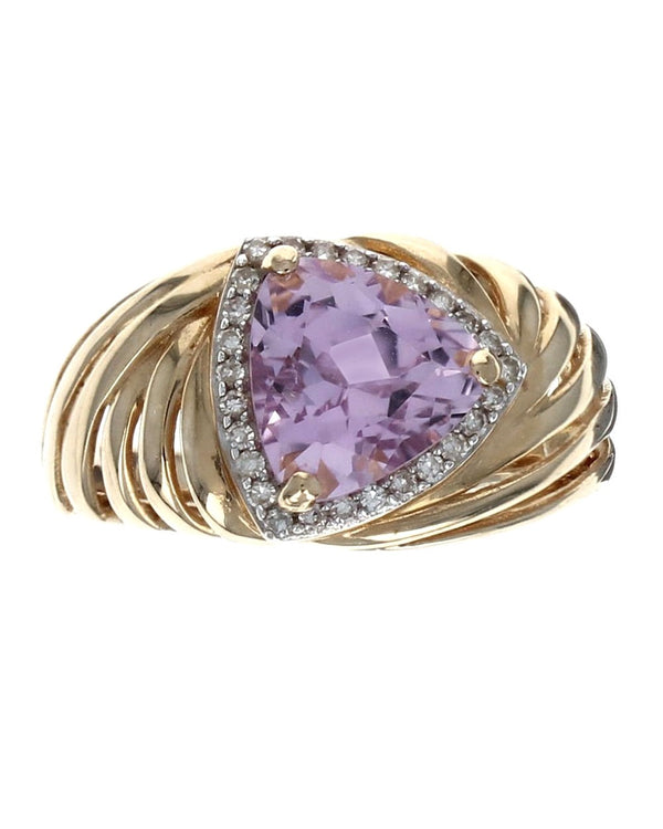 Trilliant Kunzite and Diamond Halo Ring