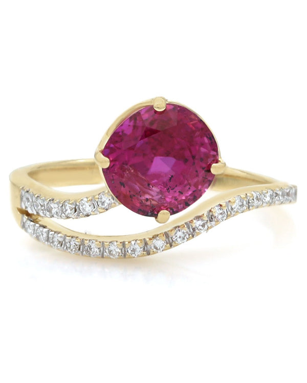 GIA Certified 3.09ct Unheated Purplish Pink Sapphire Ring in 18KY