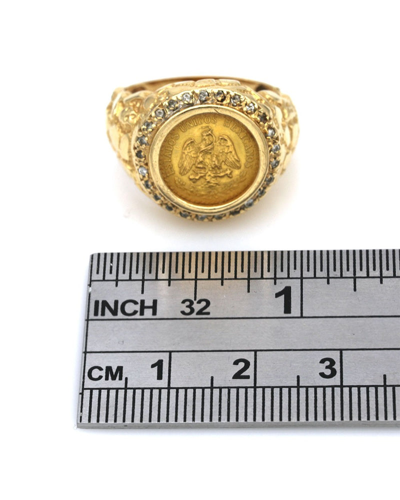 Dos Pesos Diamond Halo Nugget Style Ring in Yellow Gold