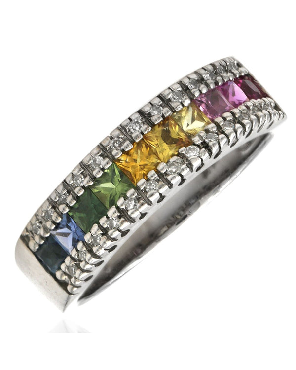 Effy Watercolors Multicolor Sapphire and Diamond Ring in White Gold