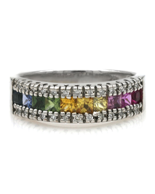Effy Watercolors Multicolor Sapphire and Diamond Ring in White Gold