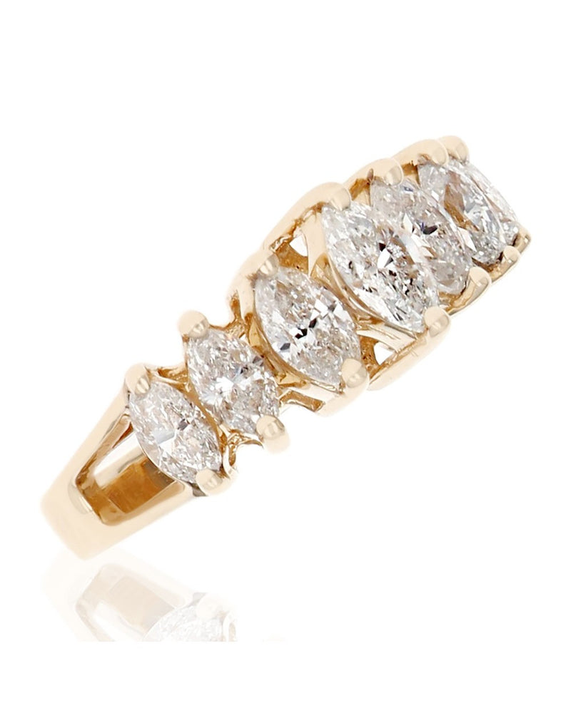 7 Stone Marquise Diamond Ring in Yellow Gold