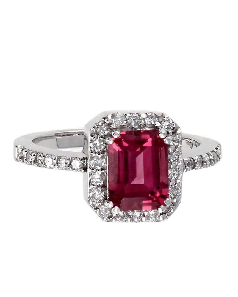 Pink Tourmaline and Diamond Halo Ring