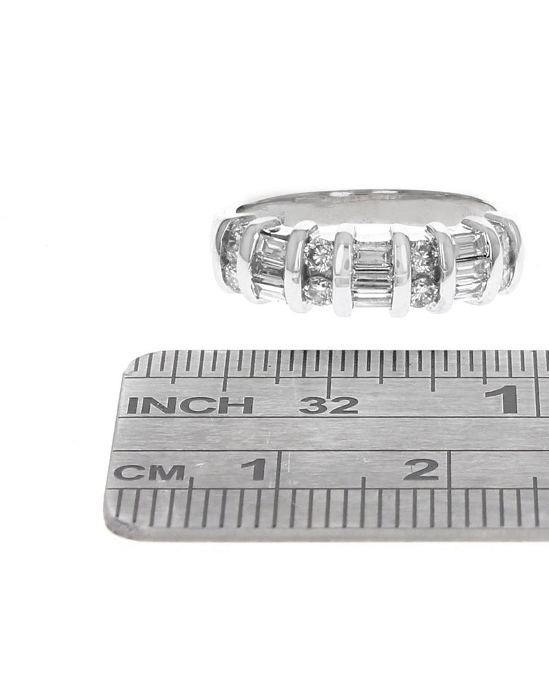 Round and Baguette Diamond Ring in White Gold