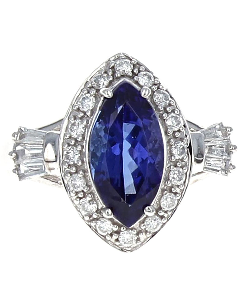 Tanzanite and Diamond Halo Ring in White Gold