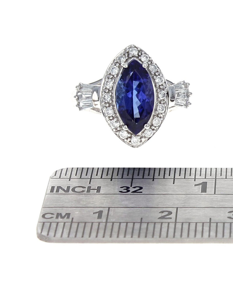 Tanzanite and Diamond Halo Ring in White Gold