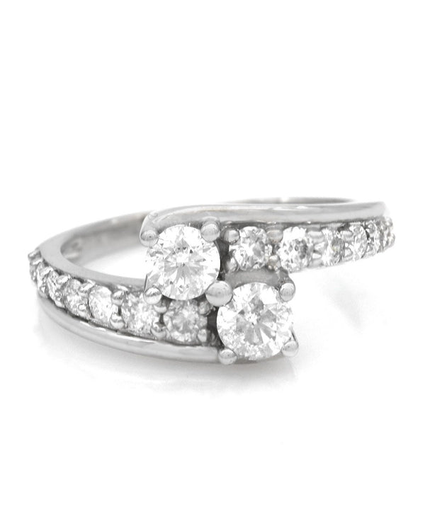 2 Stone Diamond Bypass Ring in White Gold