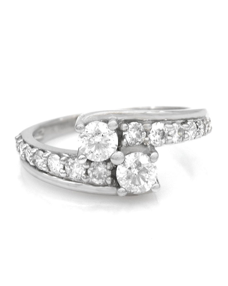 2 Stone Diamond Bypass Ring in White Gold