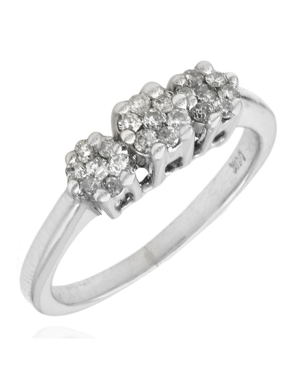 3 Station Diamond Ring in White Gold