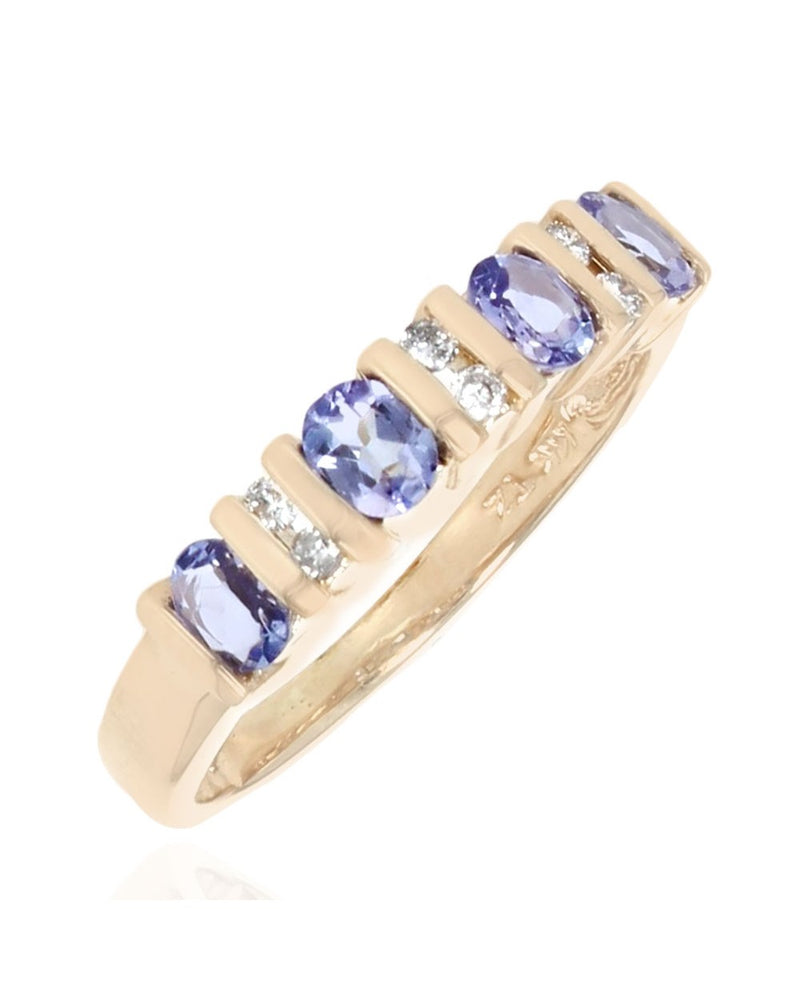 Alternating Tanzanite and Diamond Ring in Yellow Gold
