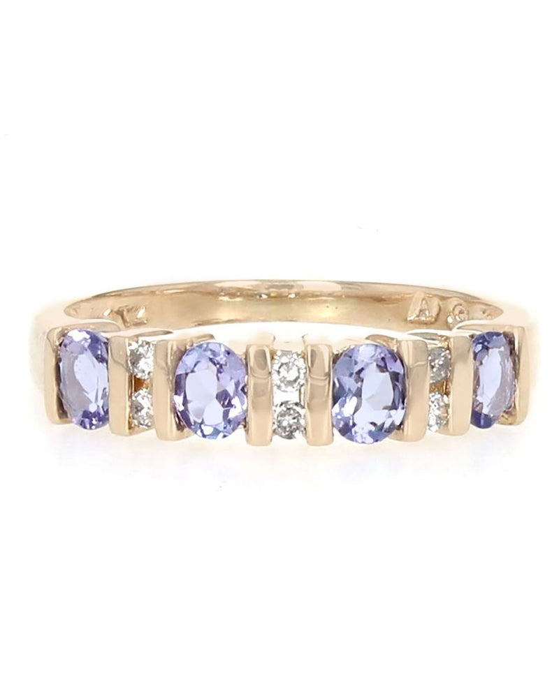 Alternating Tanzanite and Diamond Ring in Yellow Gold
