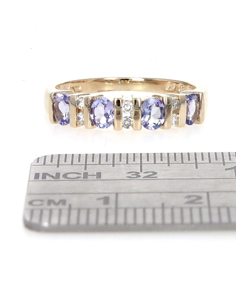 Alternating Tanzanite and Diamond Ring in Yellow Gold