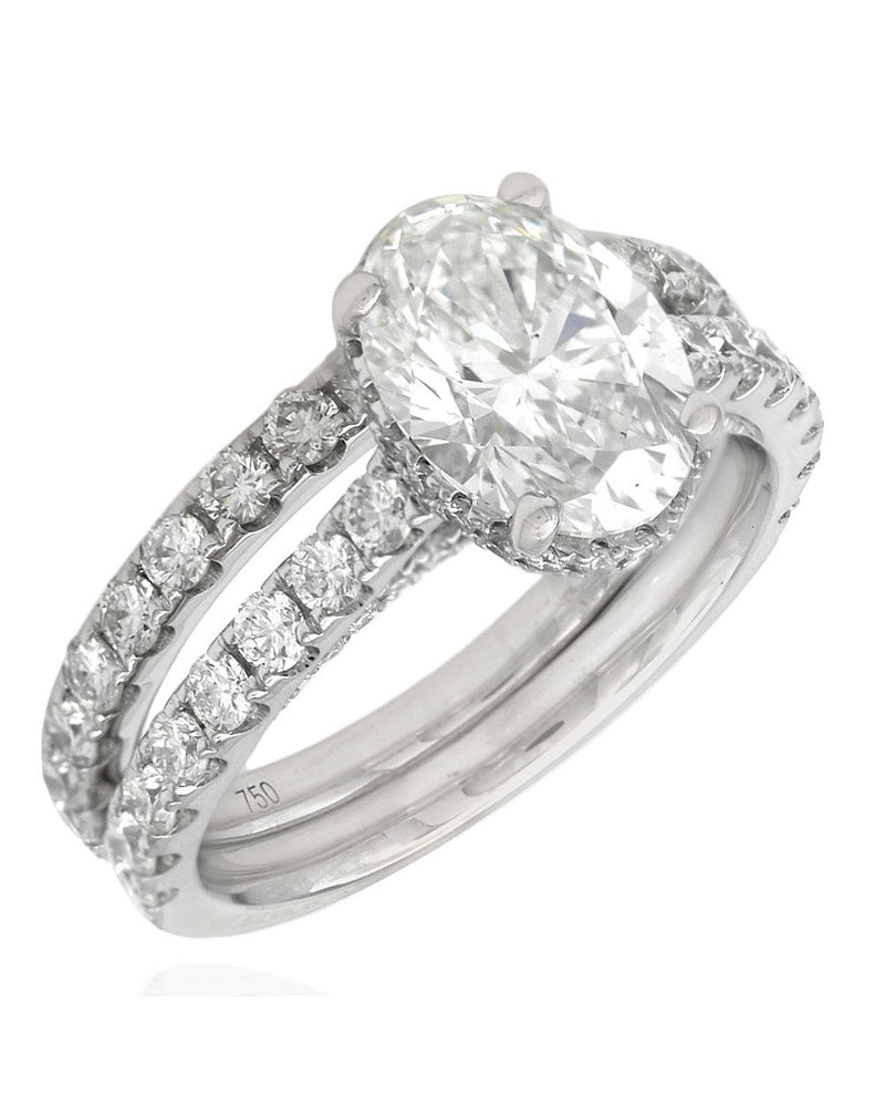 GIA Certified Oval Cut Diamond Solitaire Engagement Ring Set in 18KW