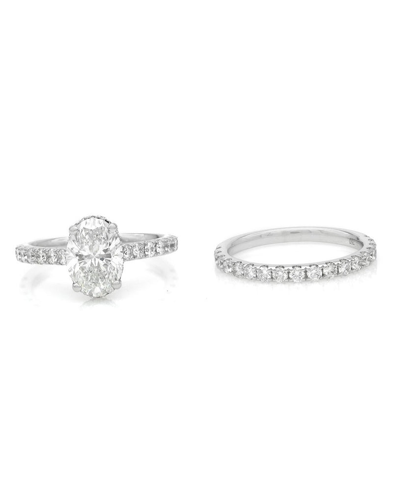 GIA Certified Oval Cut Diamond Solitaire Engagement Ring Set in 18KW