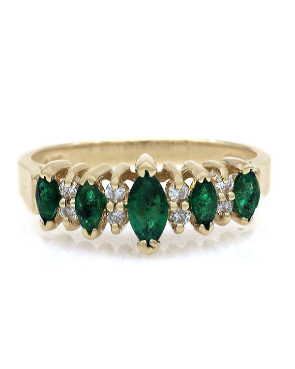 Alternating Emerald and Diamond Ring in Yellow Gold