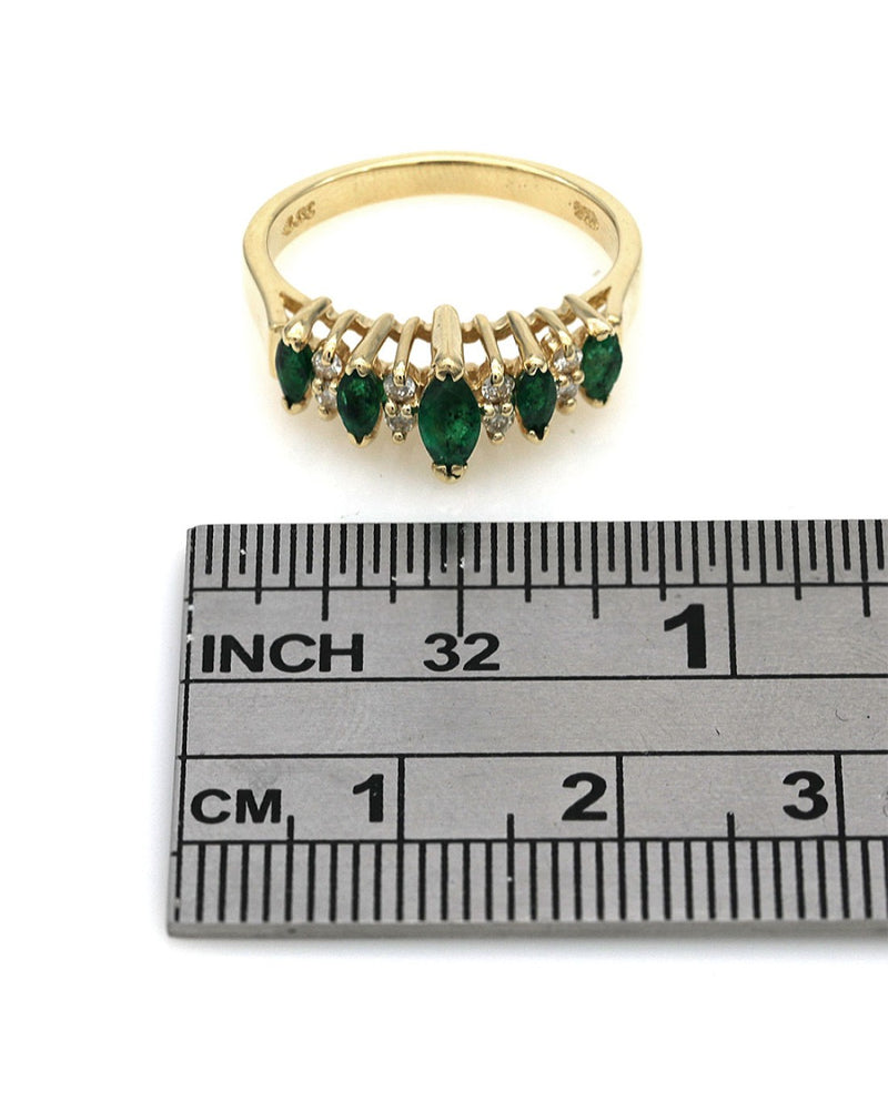 Alternating Emerald and Diamond Ring in Yellow Gold