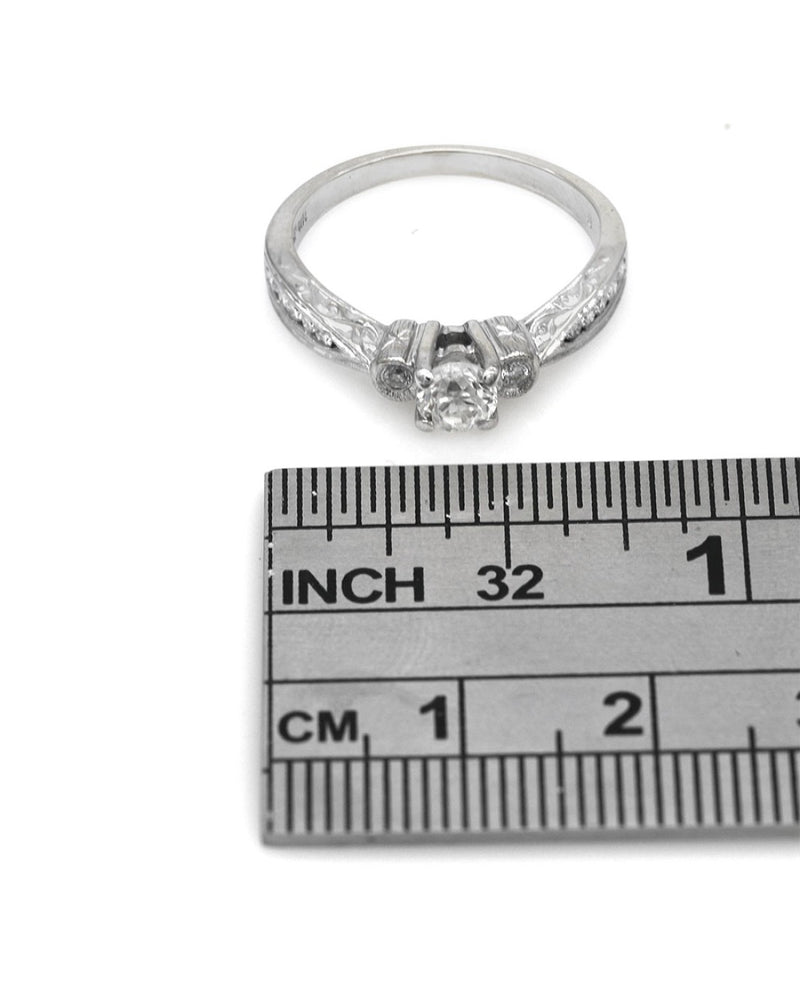 Diamond Engagement Ring with Scroll and Milgrain Accent in White Gold