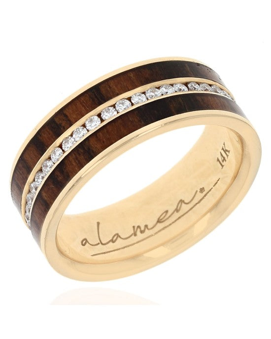 Alamea Gentleman's Bocote Wood and Diamond Eternity Band