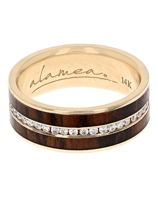 Alamea Gentleman's Bocote Wood and Diamond Eternity Band