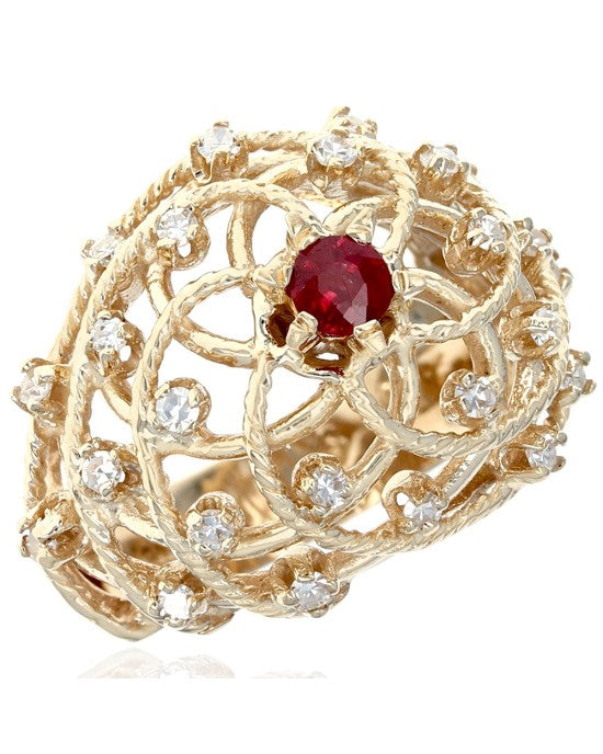 Ruby and Diamond Lattice Dome Ring