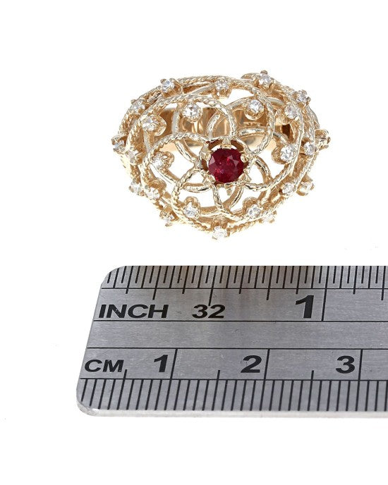 Ruby and Diamond Lattice Dome Ring