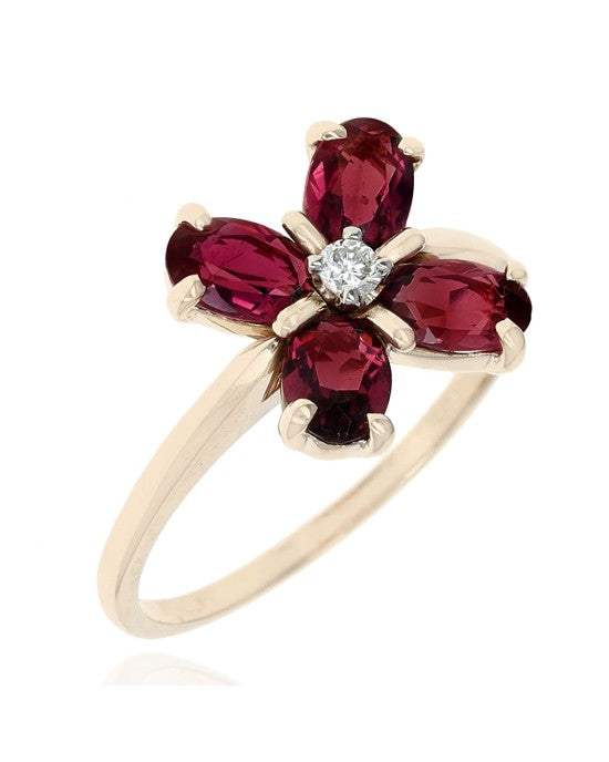 Purplish Pink Tourmaline and Diamond Flower Ring