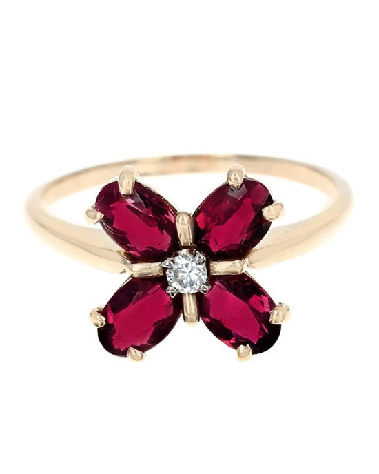 Purplish Pink Tourmaline and Diamond Flower Ring