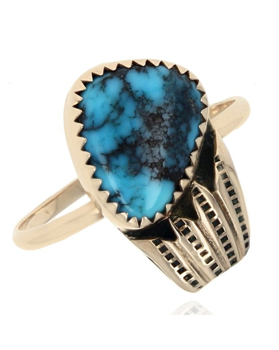 Turquoise Etched Ring in Gold