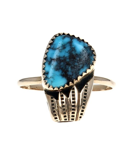 Turquoise Etched Ring in Gold