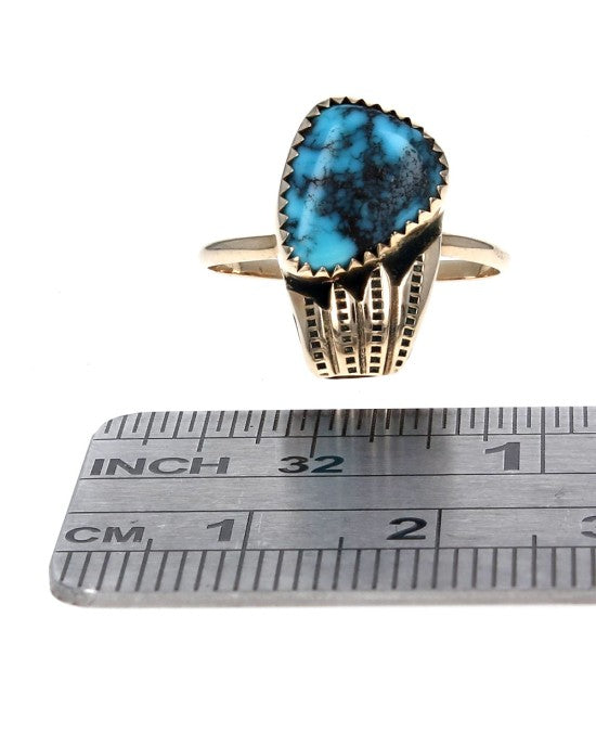 Turquoise Etched Ring in Gold