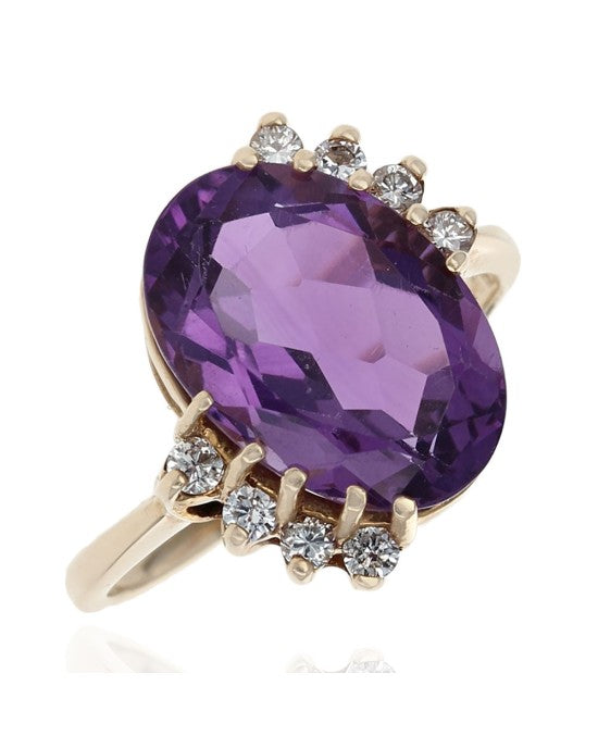 Amethyst and Diamond Accent Ring in Yellow Gold