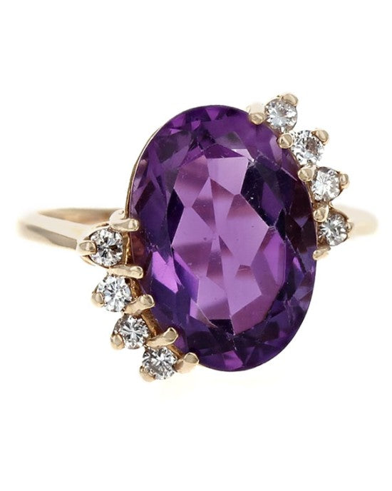 Amethyst and Diamond Accent Ring in Yellow Gold