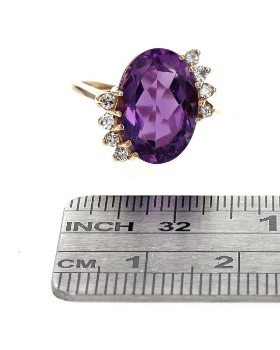 Amethyst and Diamond Accent Ring in Yellow Gold