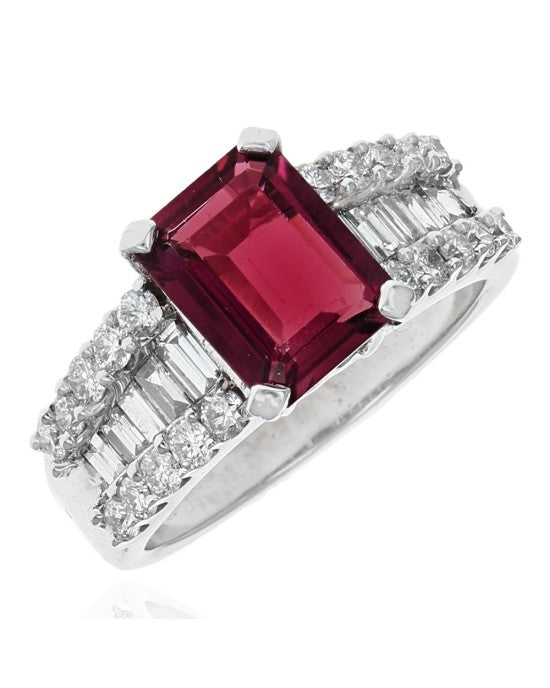 Pink Tourmaline and Diamond Accent Ring in White Gold