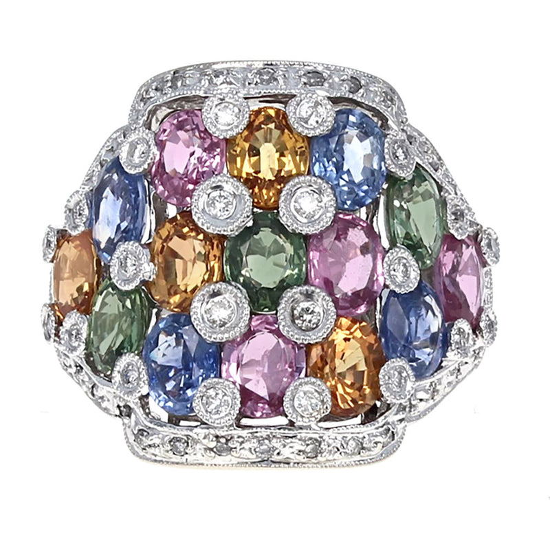 Multi Color Sapphire and Diamond Fashion Ring