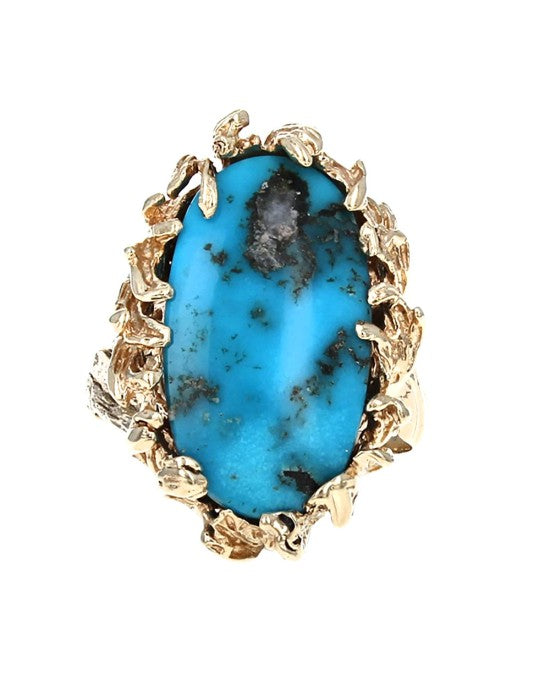 Gentleman's Turquoise Free Form Ring in Gold