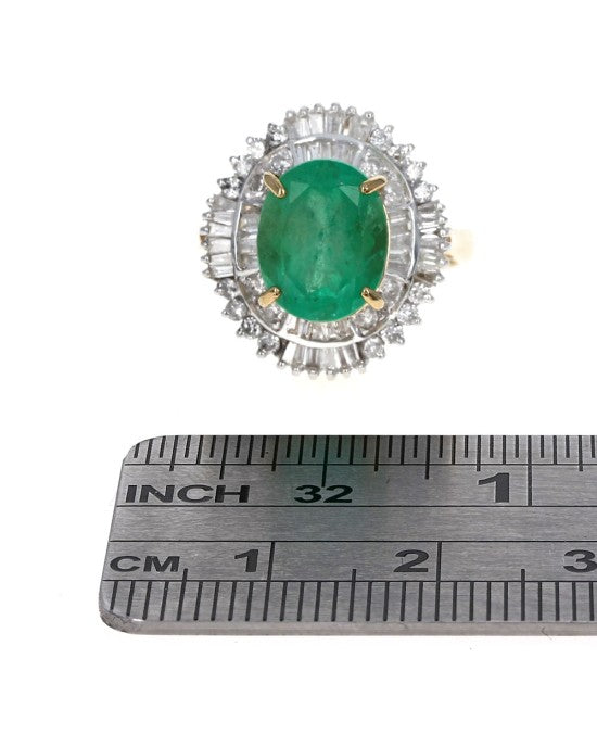 Emerald and Double Halo Diamond Ring in Gold