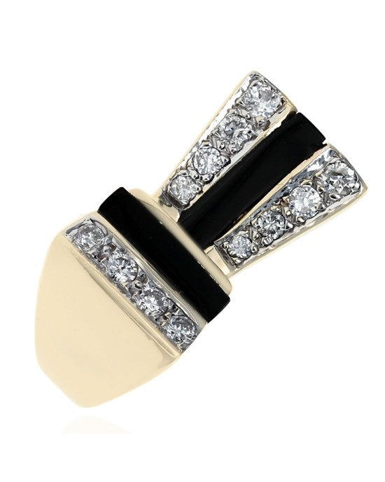 Black Onyx and Diamond Geometric Fashion Ring in Yellow Gold