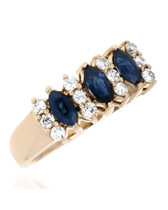 Alternating Diamond and Sapphire Ring in Gold