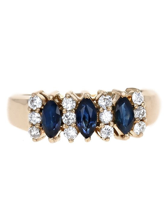 Alternating Diamond and Sapphire Ring in Gold