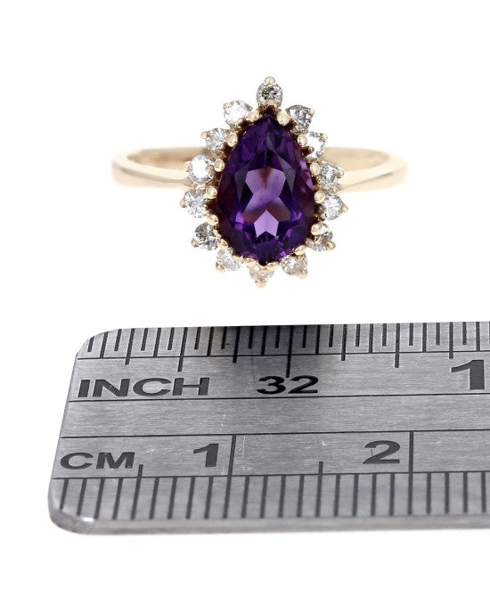 Amethyst and Diamond Halo Ring in Yellow Gold