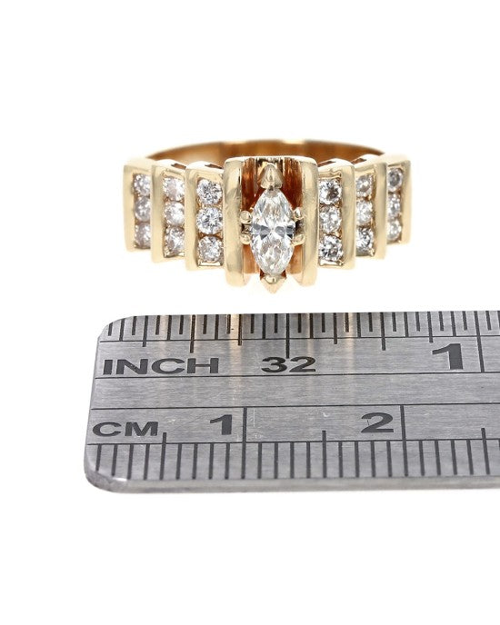 Marquise and Round Diamond Ring in Yellow Gold