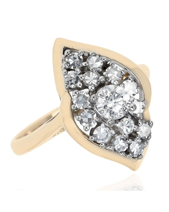 Marquise Shaped Diamond Bypass Cluster Ring in Yellow Gold