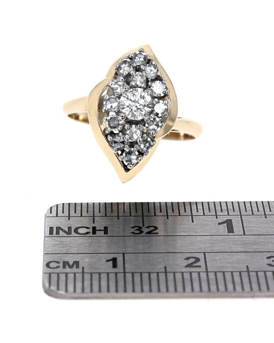 Marquise Shaped Diamond Bypass Cluster Ring in Yellow Gold