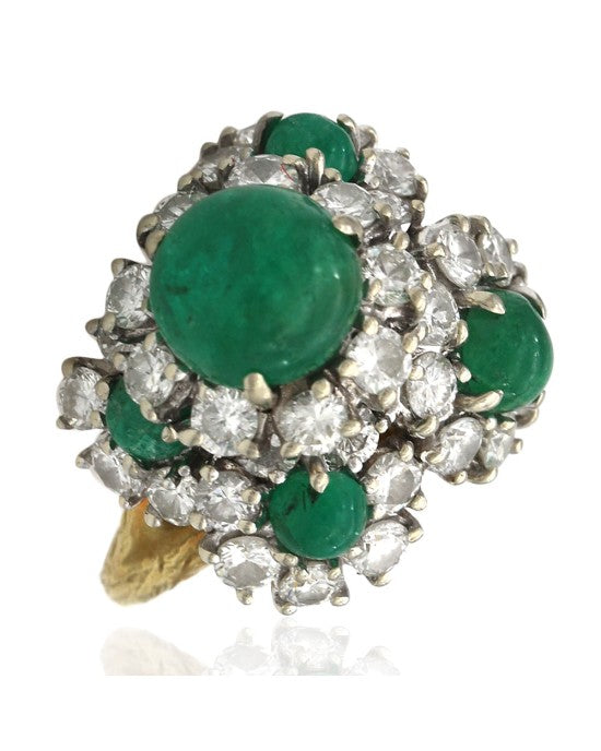 Emerald and Diamond Cluster Ring