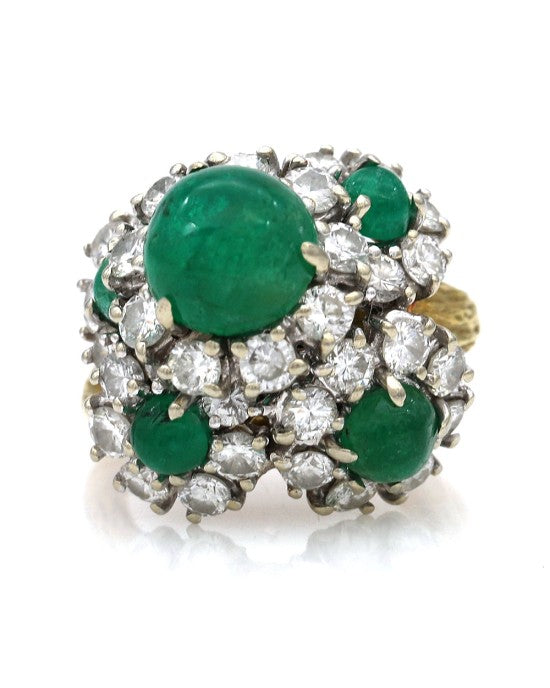 Emerald and Diamond Cluster Ring